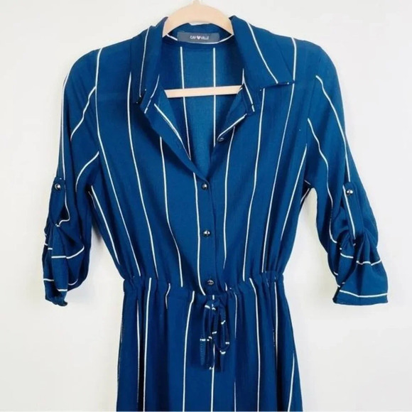 CAY VILLE Navy Blue Stripe Dress Size‎ Medium - Picture 3 of 6